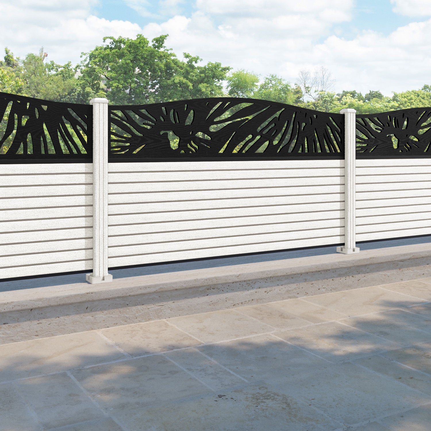 Hudson Poppy Curved Top Fence Panel - Light Stone - with our composite posts