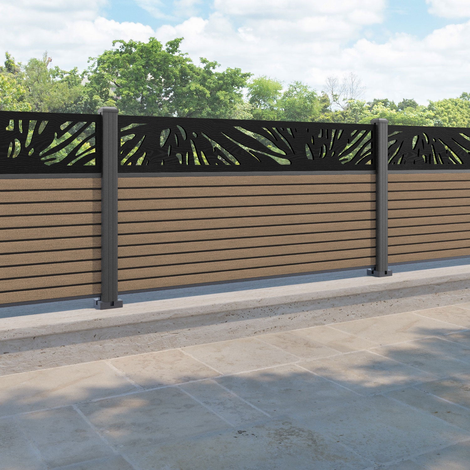 Hudson Poppy Fence Panel - Teak - with our aluminium posts
