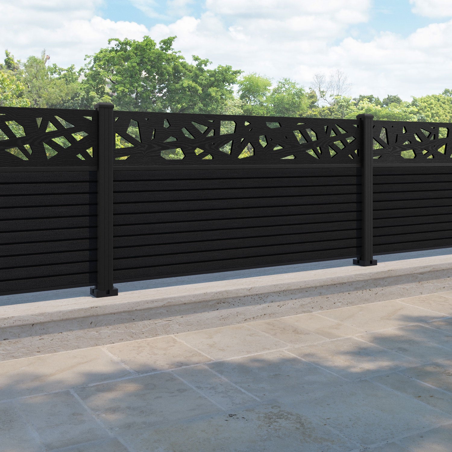 Hudson Prism Fence Panel - Black - with our aluminium posts