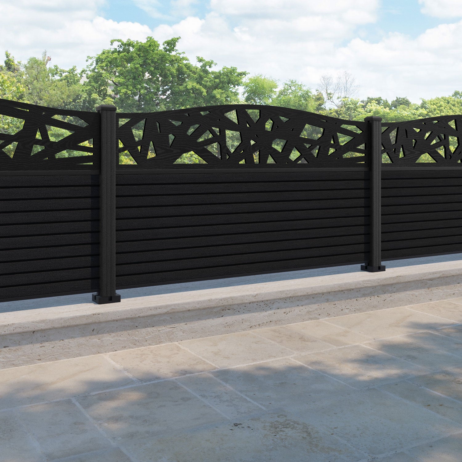 Hudson Prism Curved Top Fence Panel - Black - with our composite posts