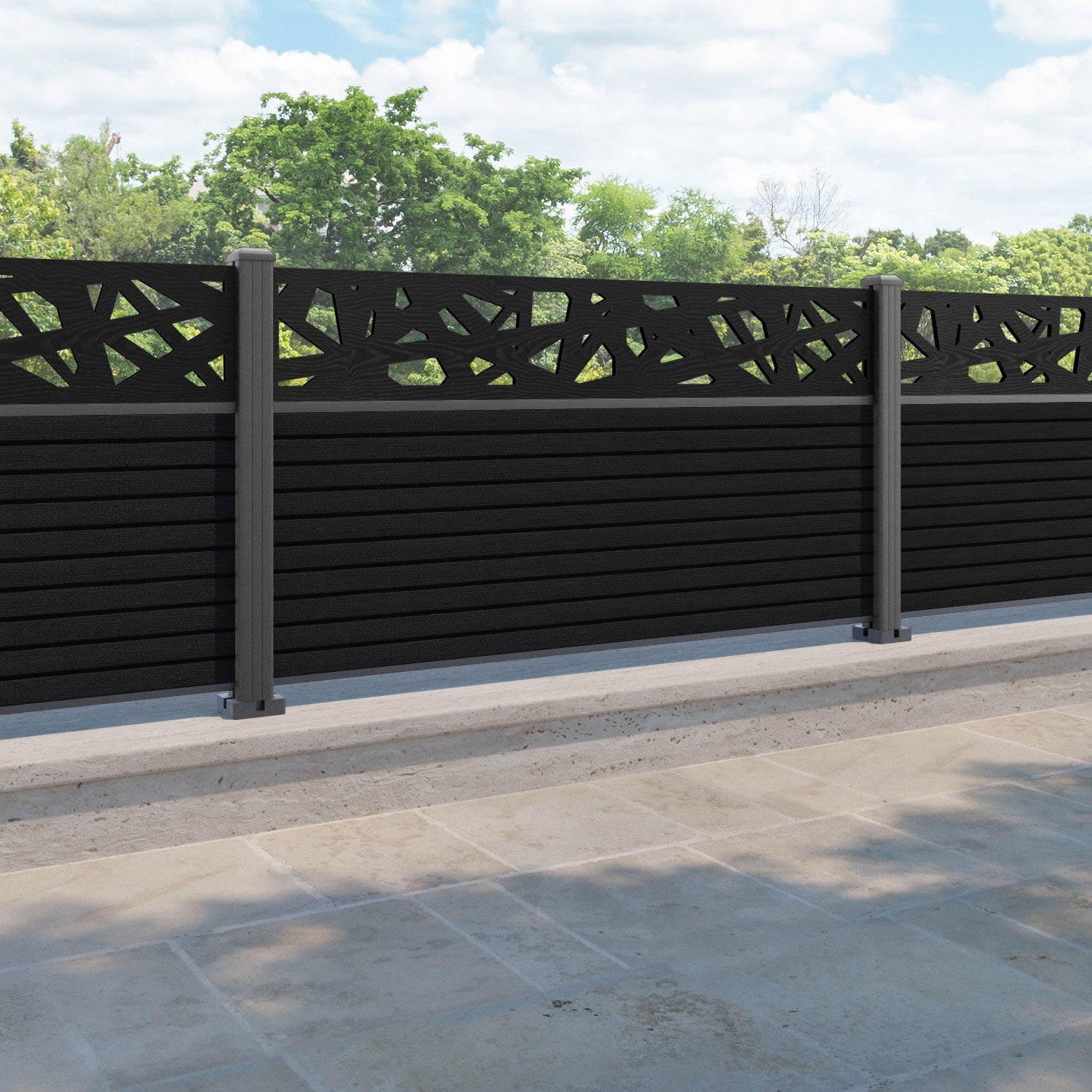 Hudson Prism Fence Panel - Black - with our aluminium posts