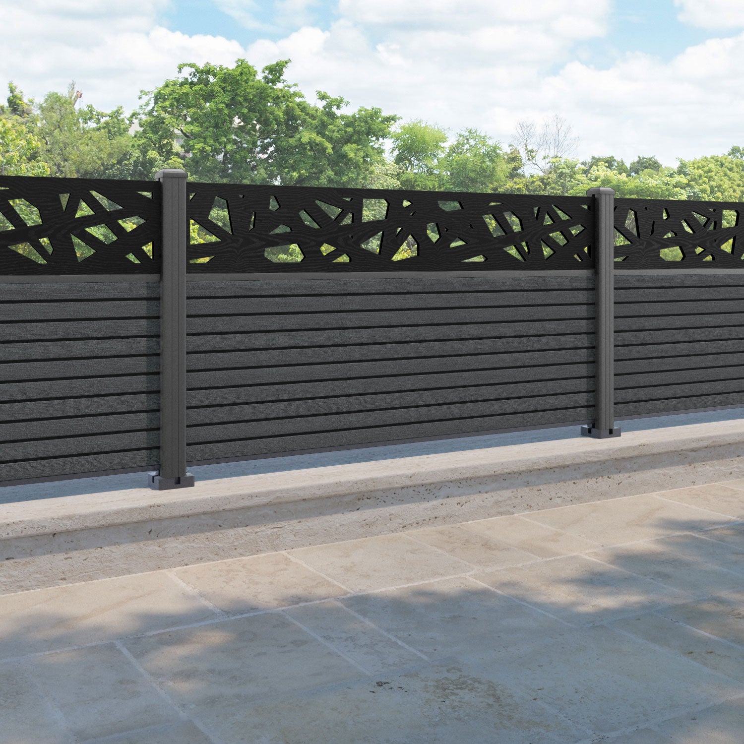 Hudson Prism Fence Panel - Dark Grey - with our aluminium posts