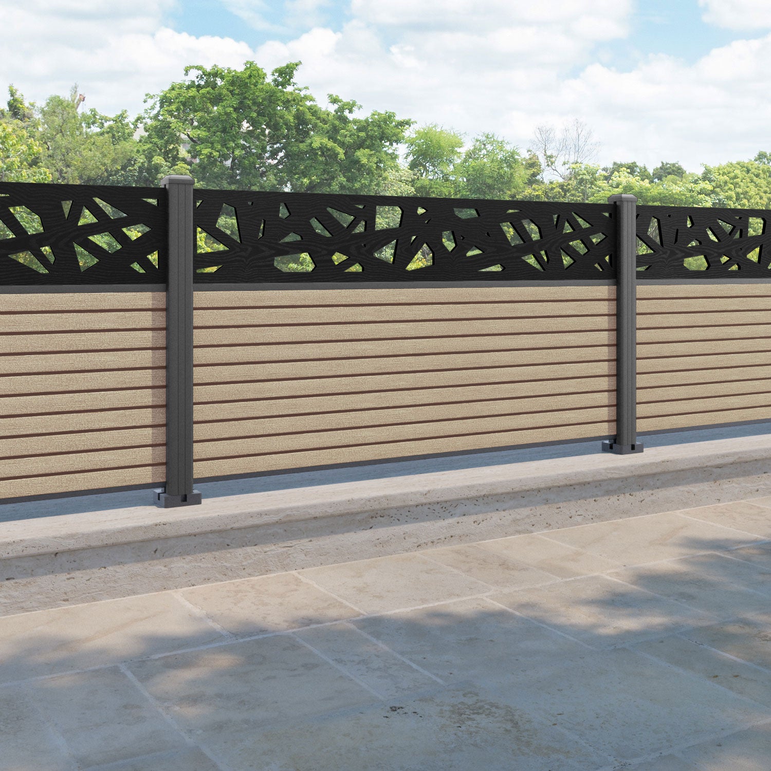 Hudson Prism Fence Panel - Light Oak - with our aluminium posts