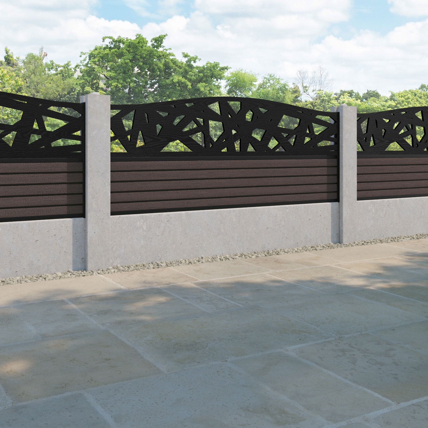 Hudson Prism Curved Top Fence Panel - Mid Brown - for existing concrete posts