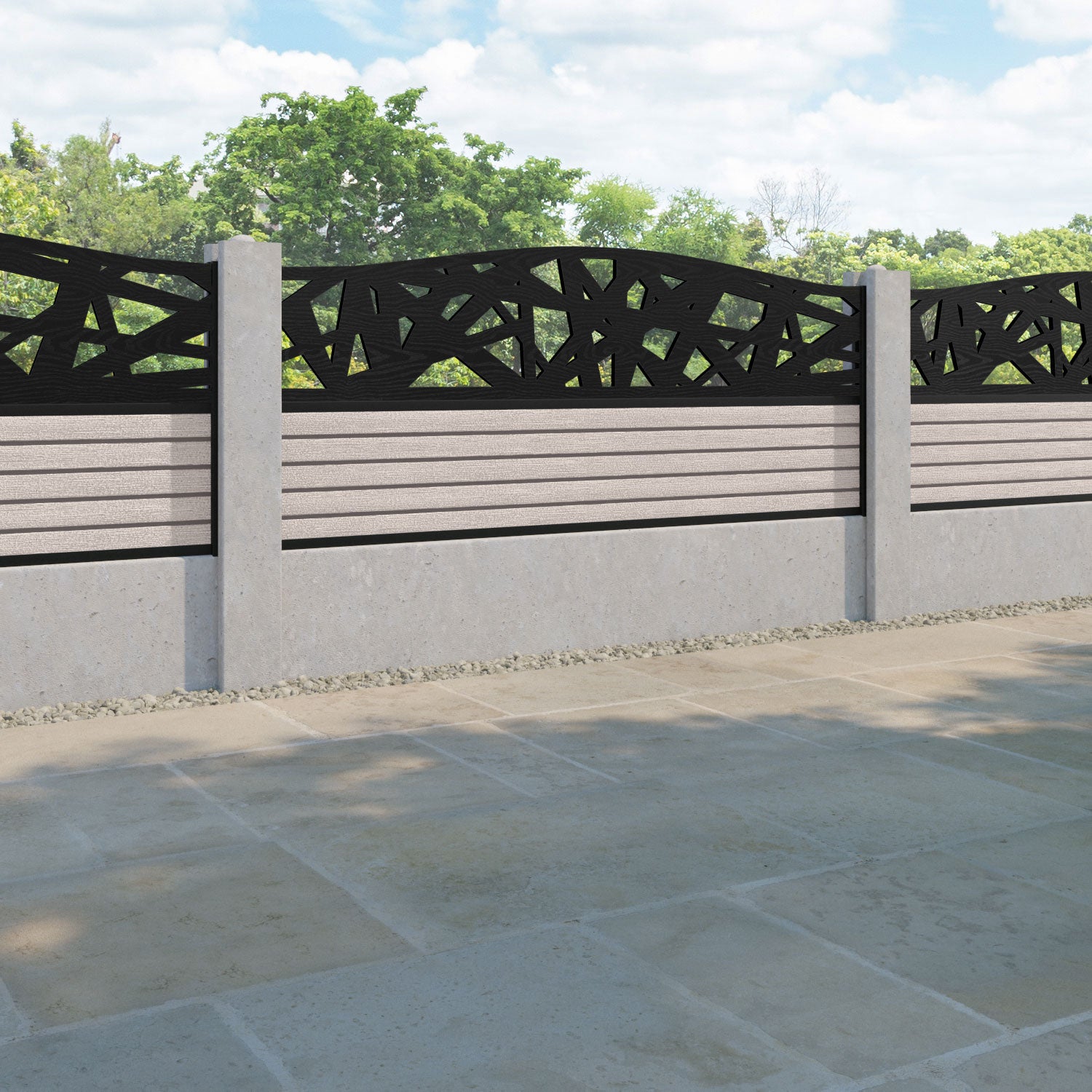 Hudson Prism Curved Top Fence Panel - Mid Stone - for existing concrete posts