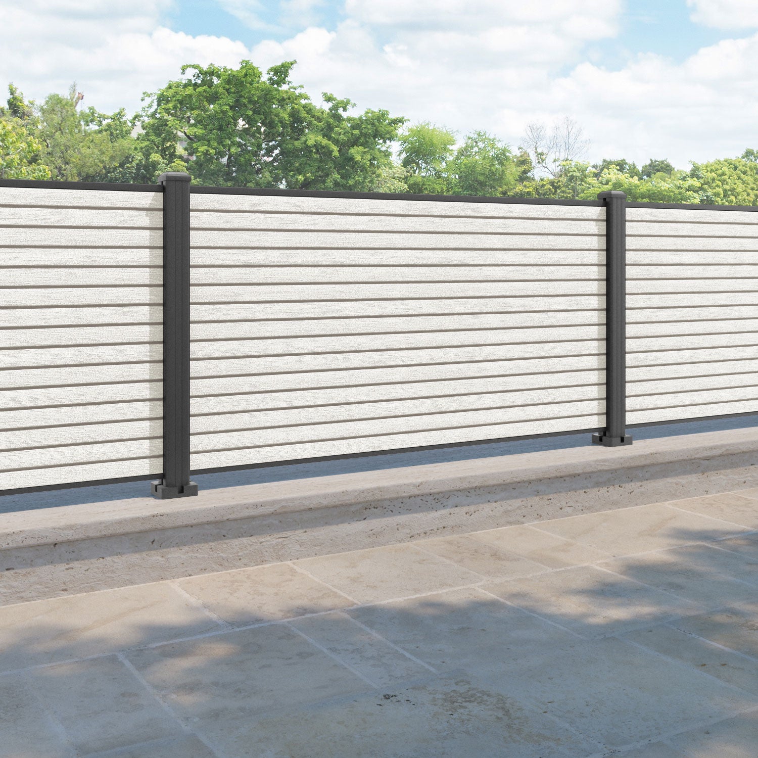Hudson Fence Panel - Light stone - with our aluminium posts