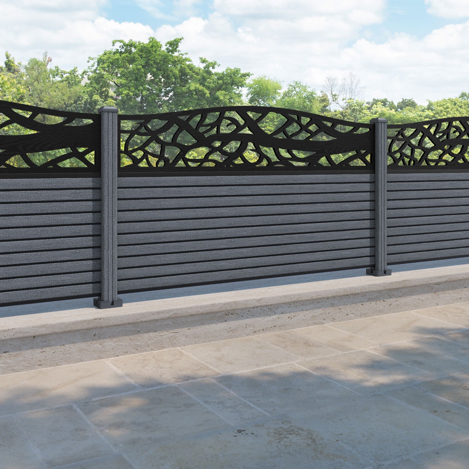 Hudson Twilight Curved Top Fence Panel - Anthracite - with our composite posts
