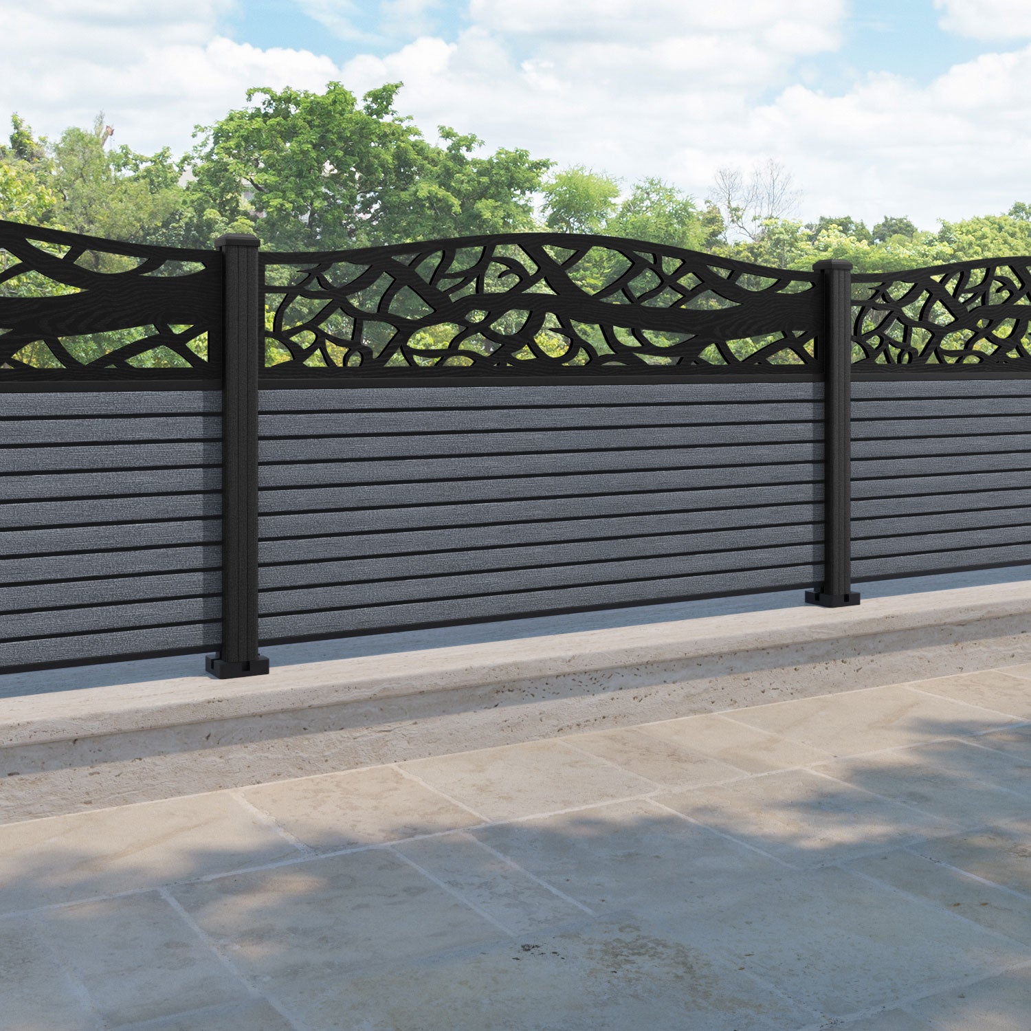 Hudson Twilight Curved Top Fence Panel - Anthracite - with our composite posts