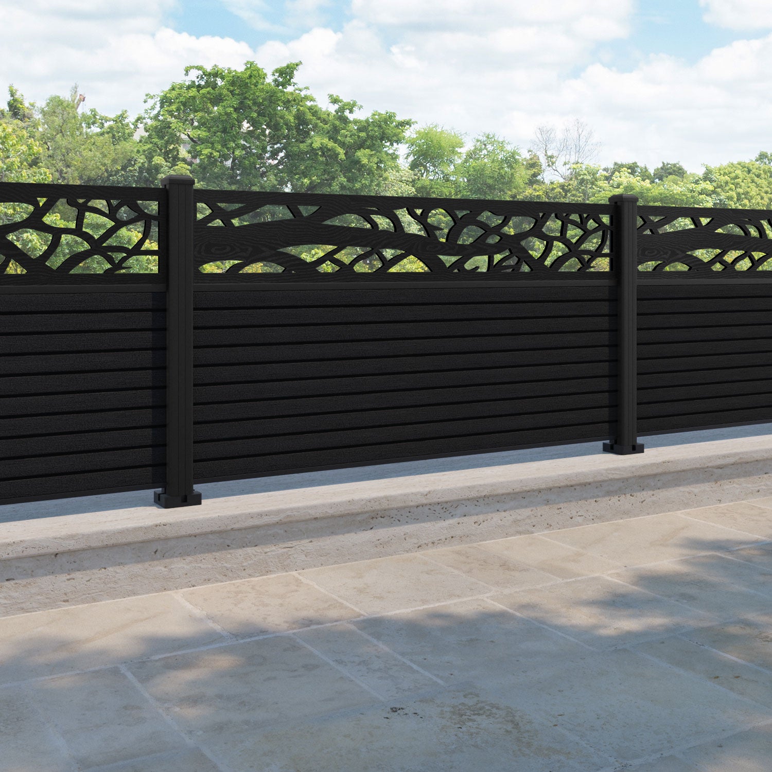 Hudson Twilight Fence Panel - Black - with our aluminium posts