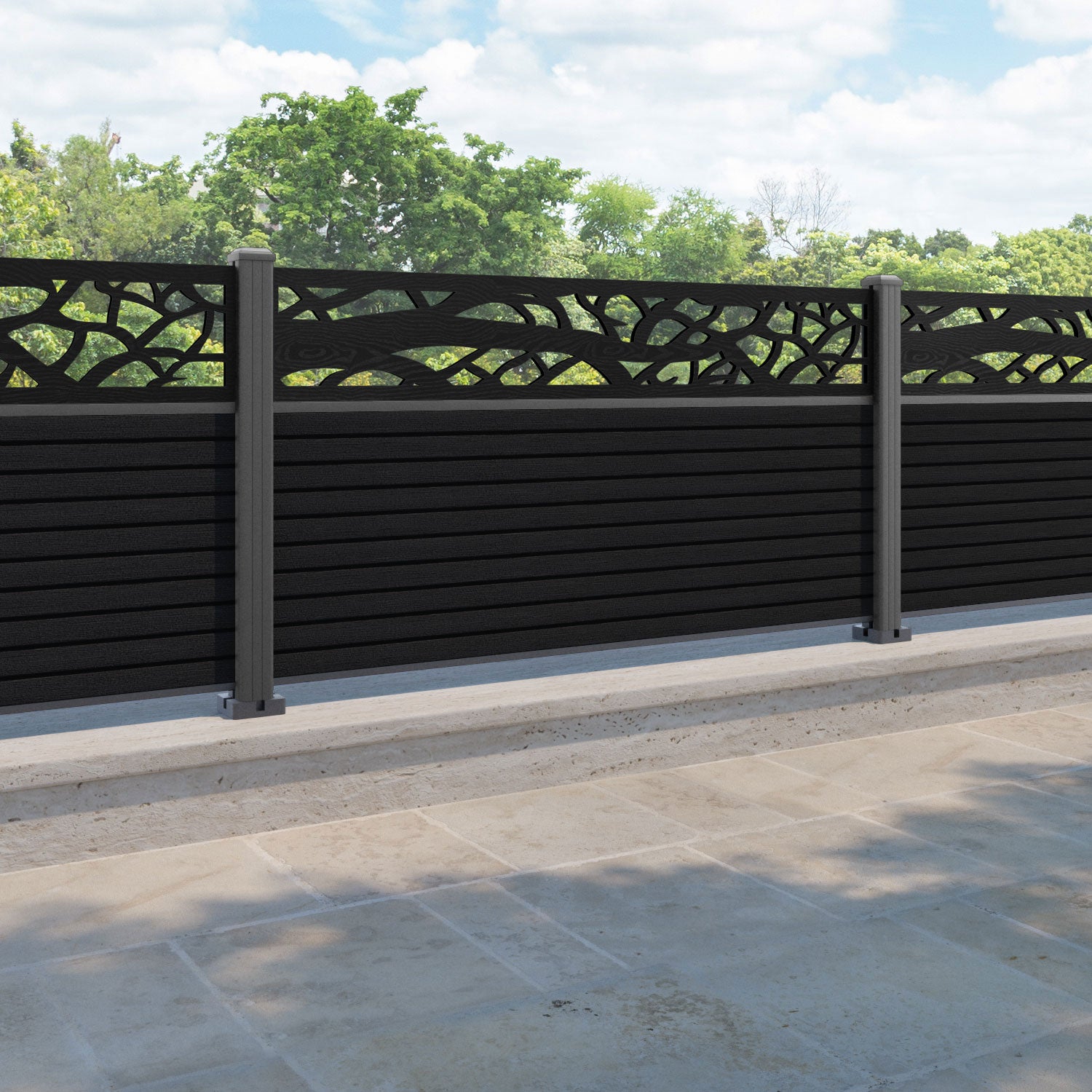 Hudson Twilight Fence Panel - Black - with our aluminium posts