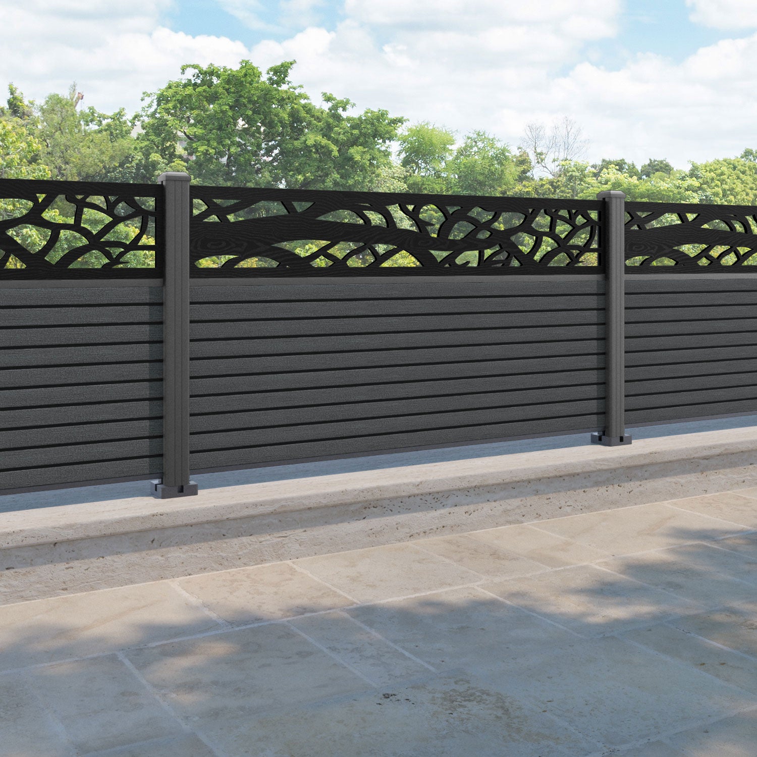Hudson Twilight Fence Panel - Dark Grey - with our aluminium posts