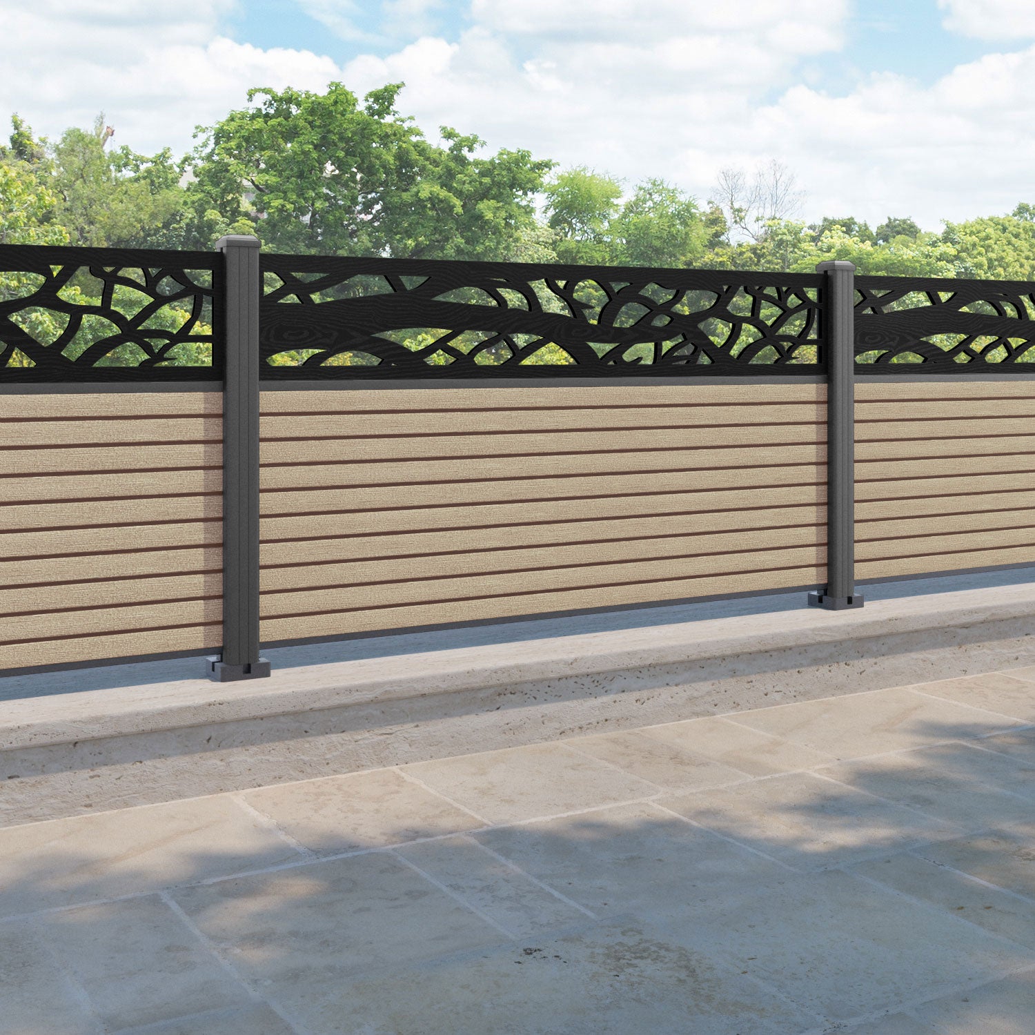 Hudson Twilight Fence Panel - Light Oak - with our aluminium posts