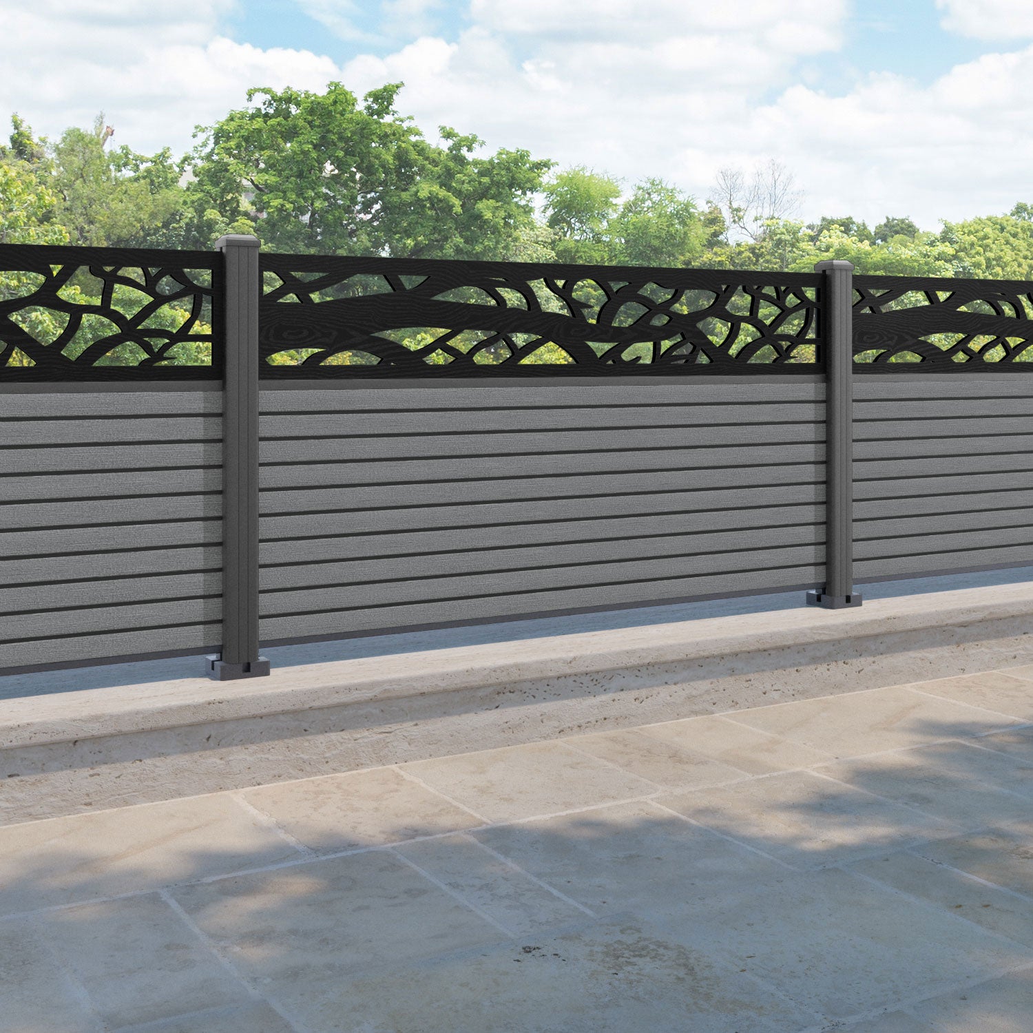Hudson Twilight Fence Panel - Mid Grey - with our aluminium posts
