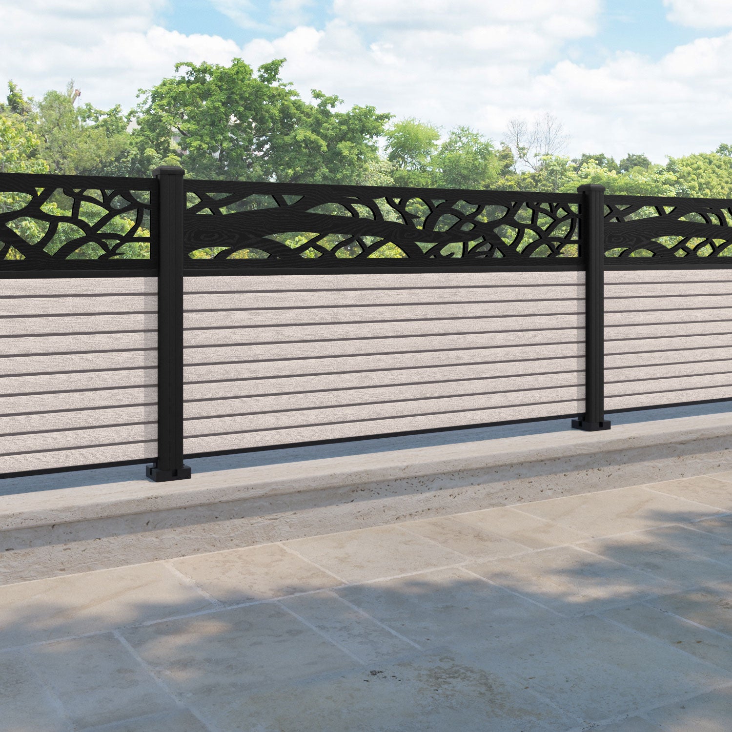 Hudson Twilight Fence Panel - Mid Stone - with our aluminium posts