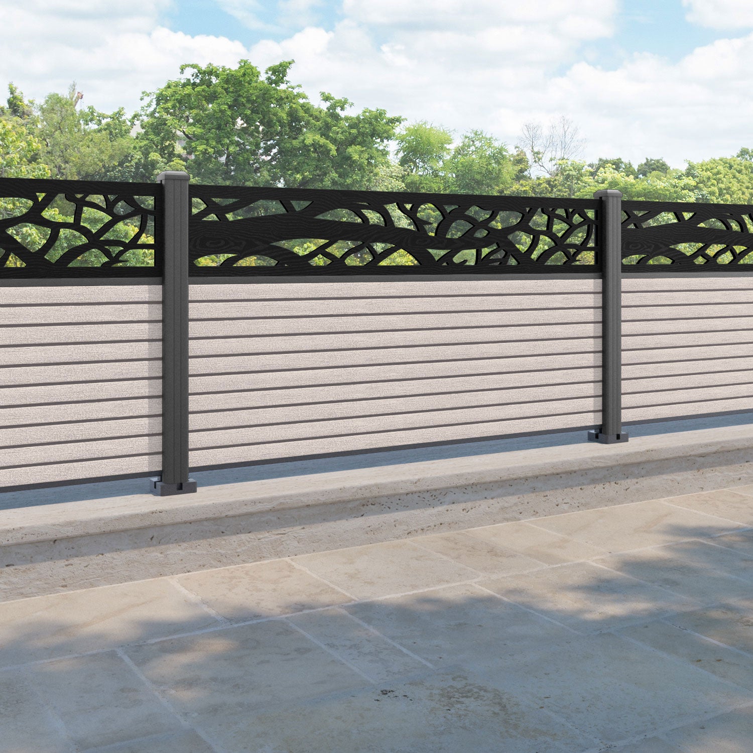 Hudson Twilight Fence Panel - Mid Stone - with our aluminium posts