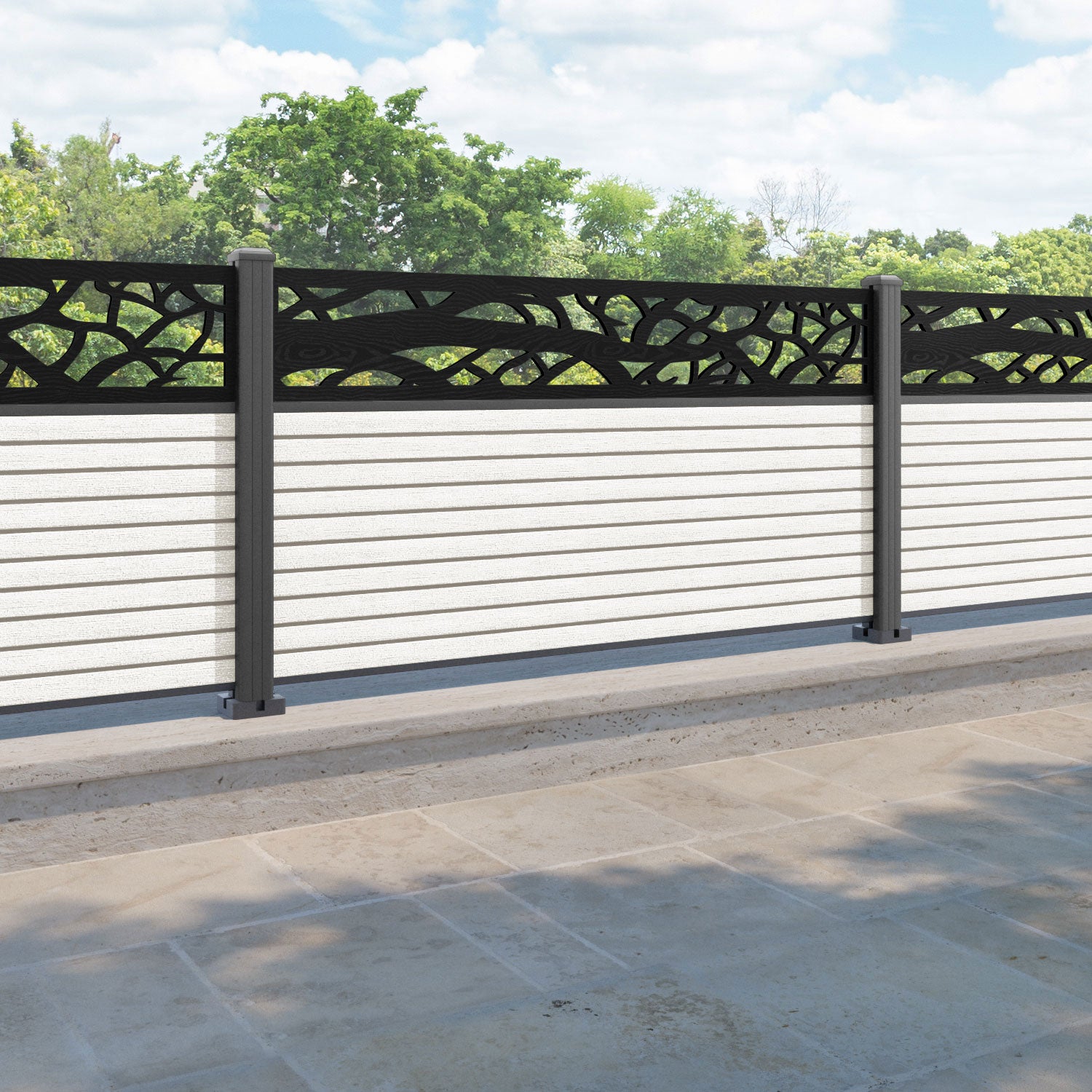Hudson Twilight Fence Panel - Light Stone - with our aluminium posts