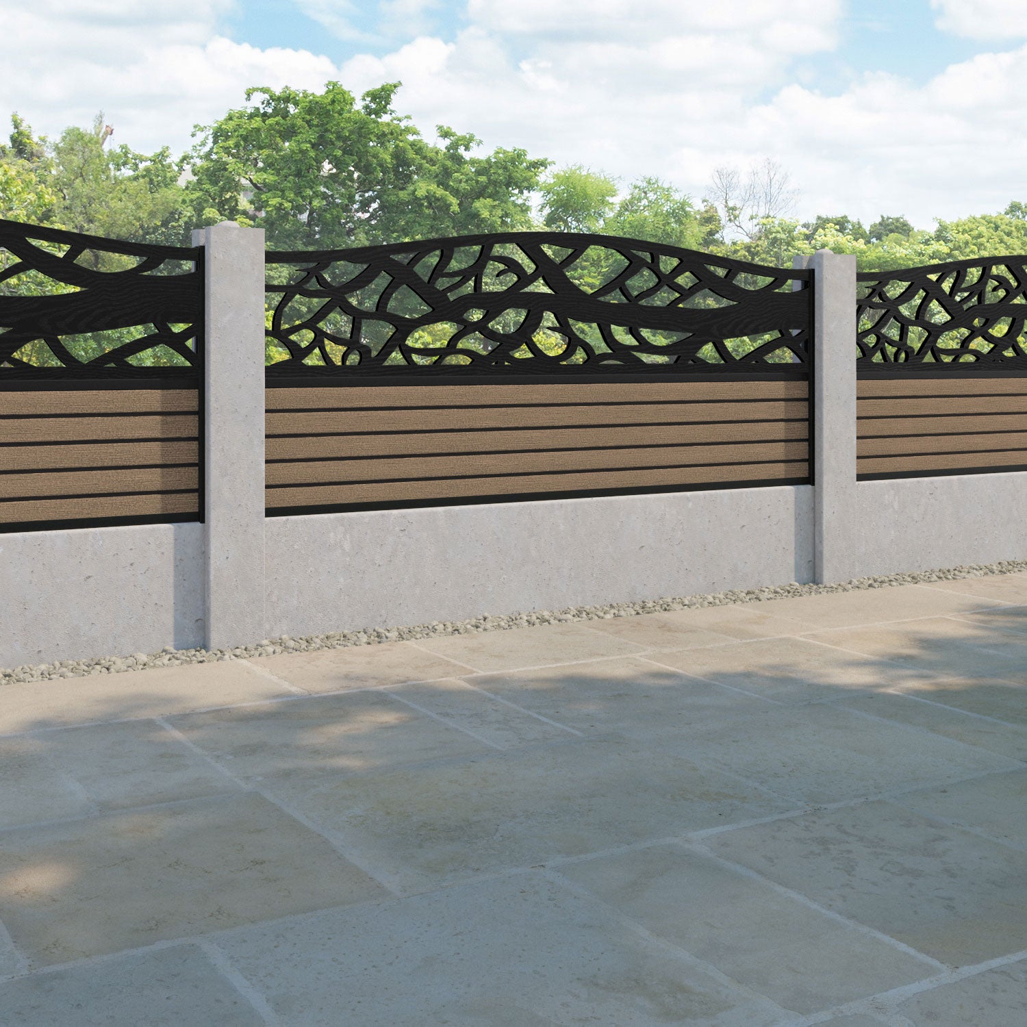 Hudson Twilight Curved Top Fence Panel - Teak - for existing concrete posts