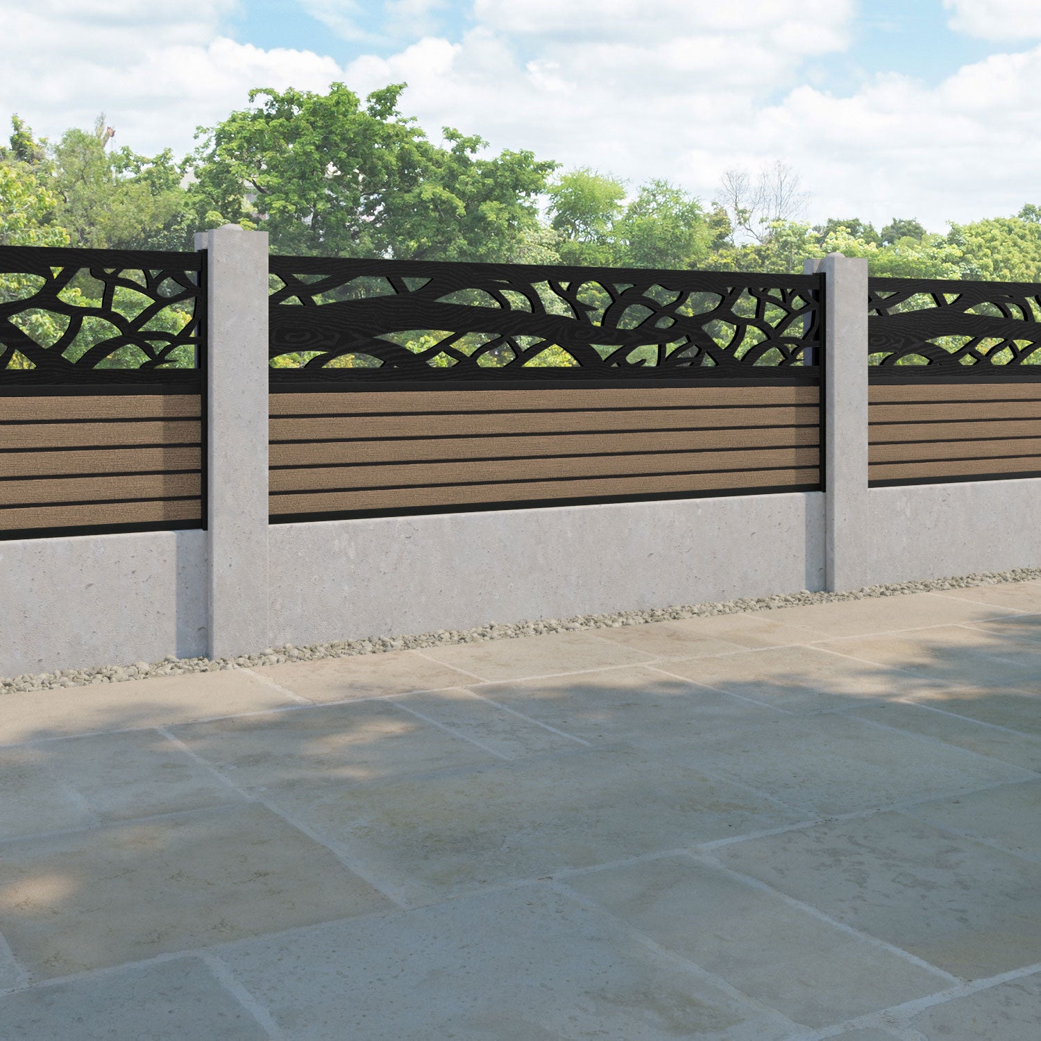 Hudson Twilight Fence Panel - Teak - for existing concrete posts