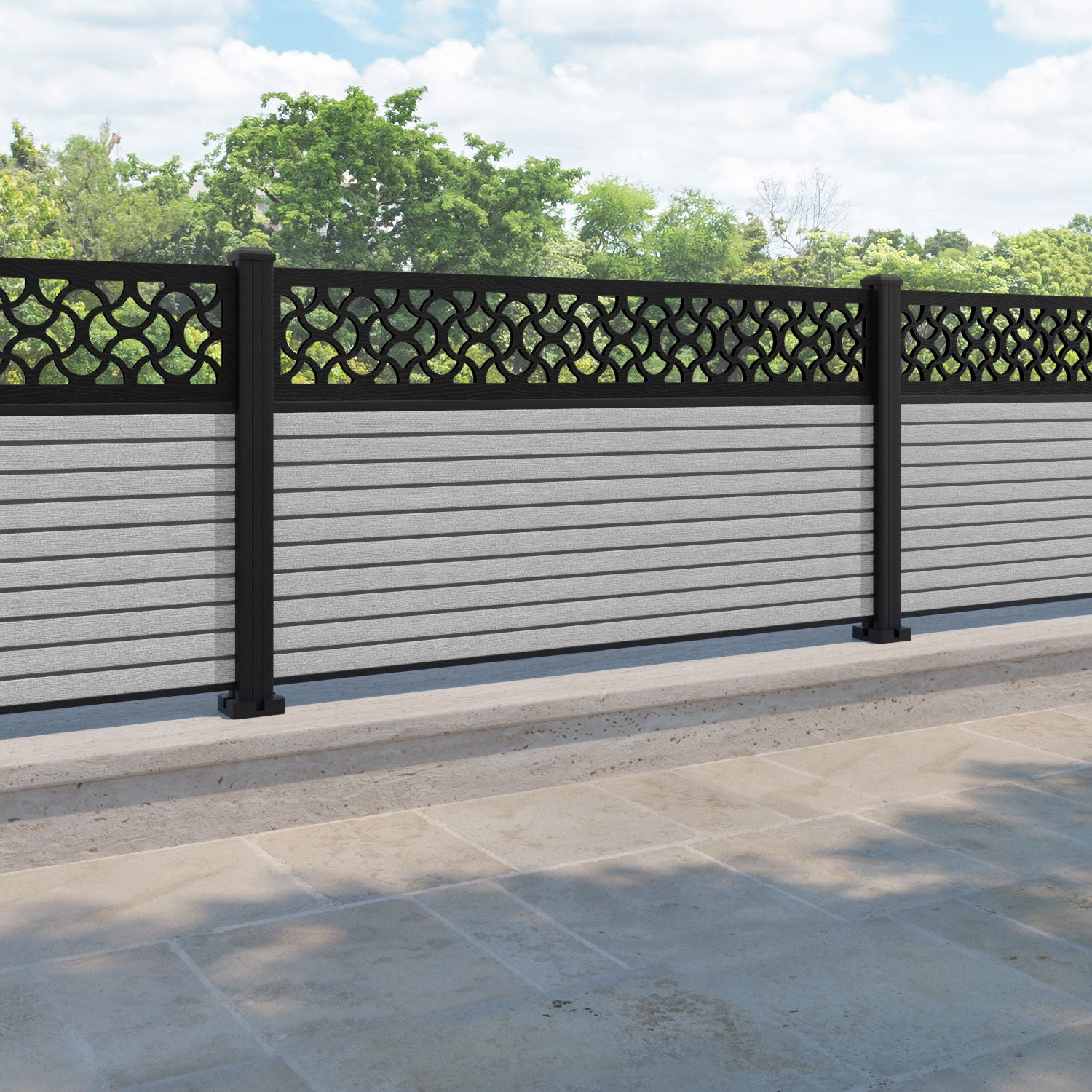 Hudson Vida Fence Panel - Light Grey - with our aluminium posts