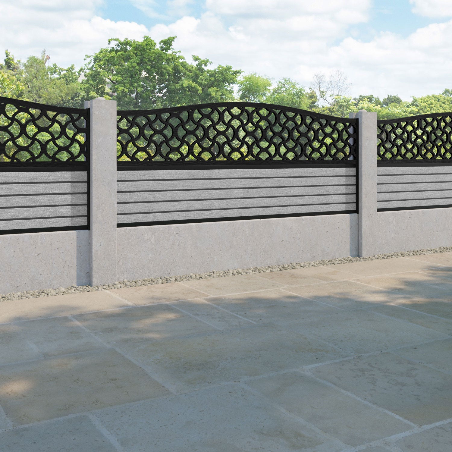 Hudson Vida Curved Top Fence Panel - Light Grey - for existing concrete posts