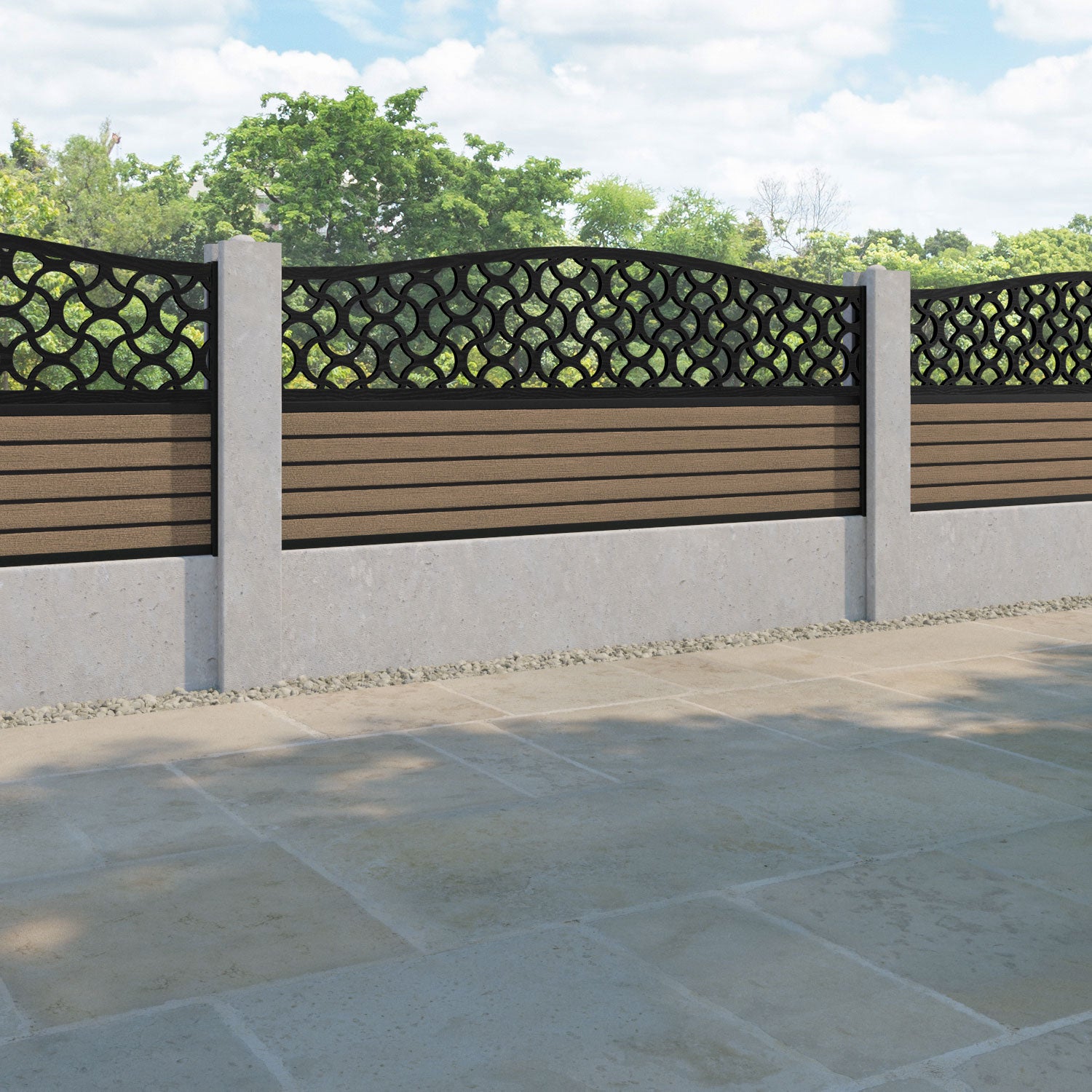 Hudson Vida Curved Top Fence Panel - Teak - for existing concrete posts