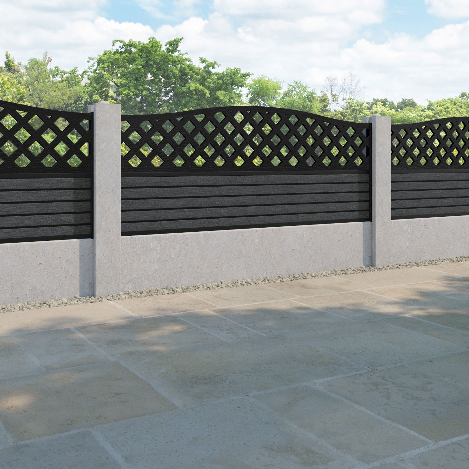 Hudson High Wave Fence Panel - Dark Grey - for existing concrete posts
