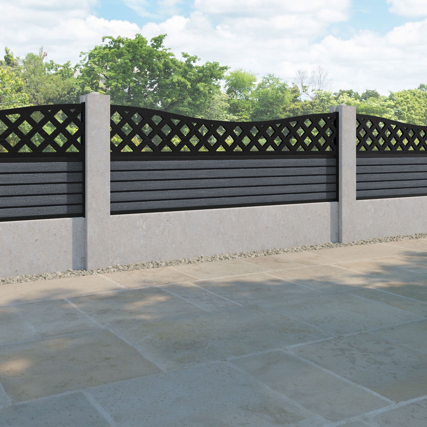 Hudson Low Wave Curved Top Fence Panel - Anthracite - for existing concrete posts