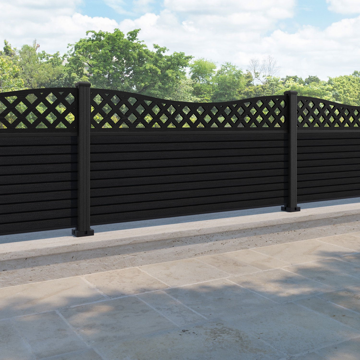 Hudson Low Wave Fence Panel - Black - with our composite posts