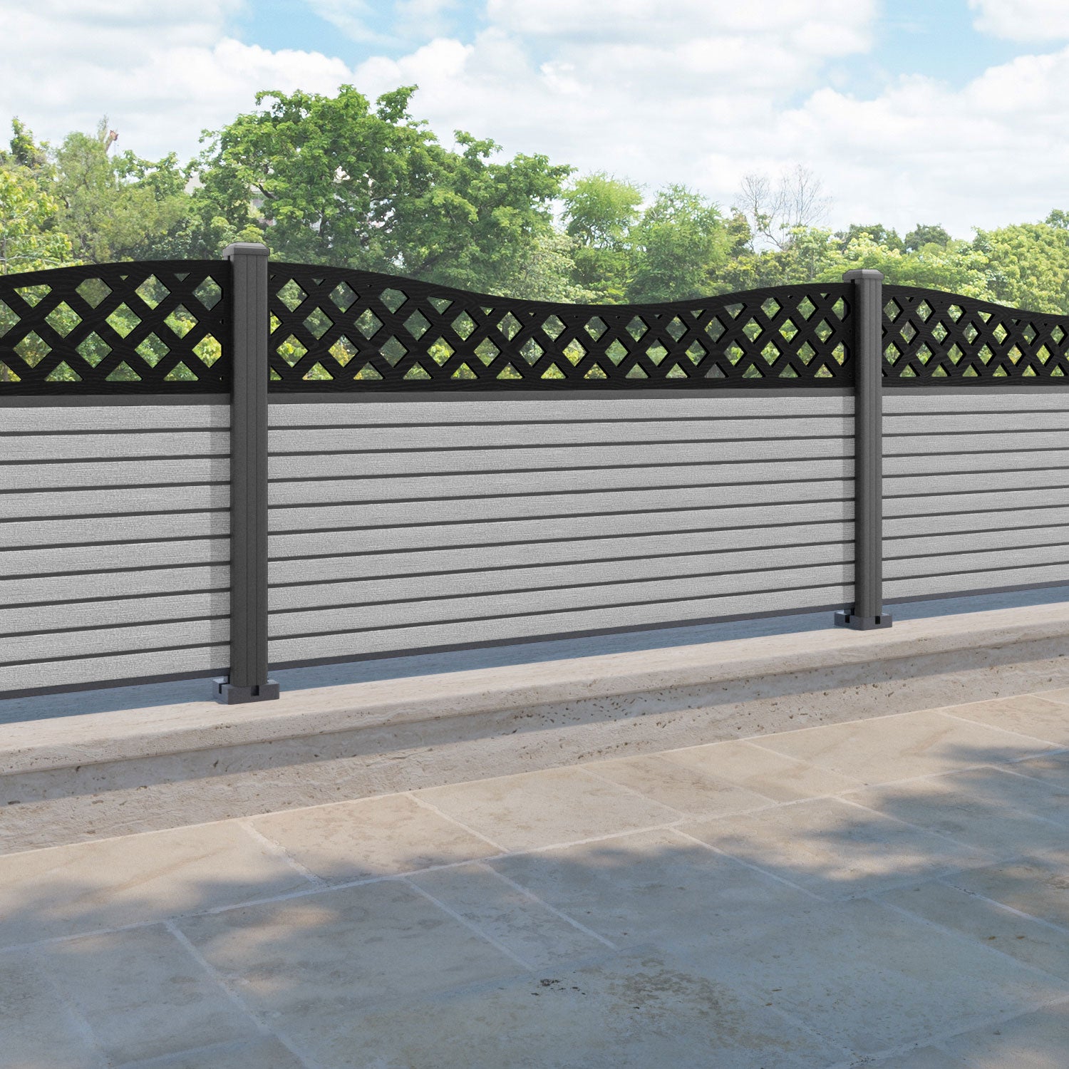 Hudson Low Wave Fence Panel - Light Grey - with our aluminium posts