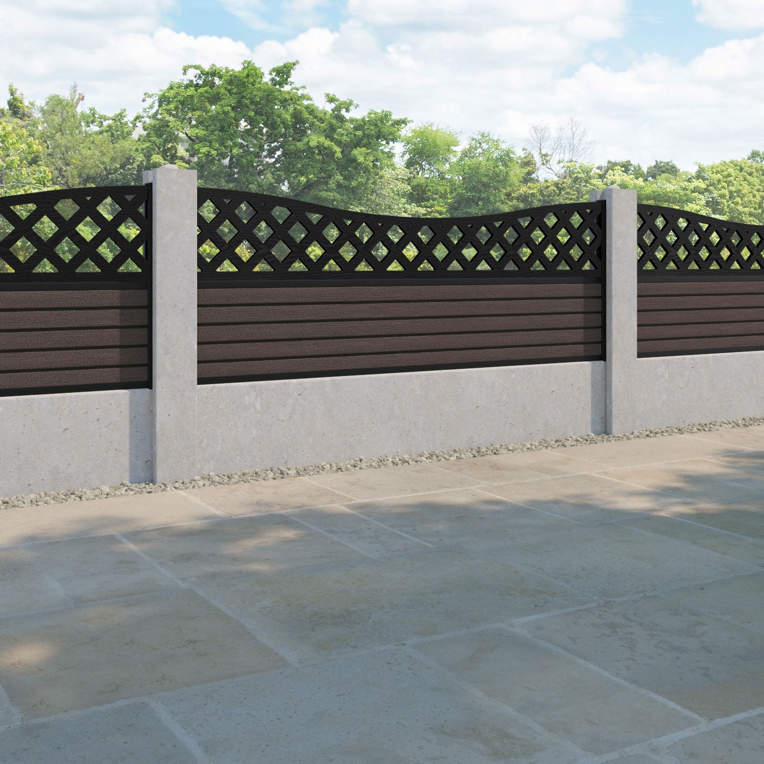 Hudson Low Wave Fence Panel - Mid Brown - for existing concrete posts