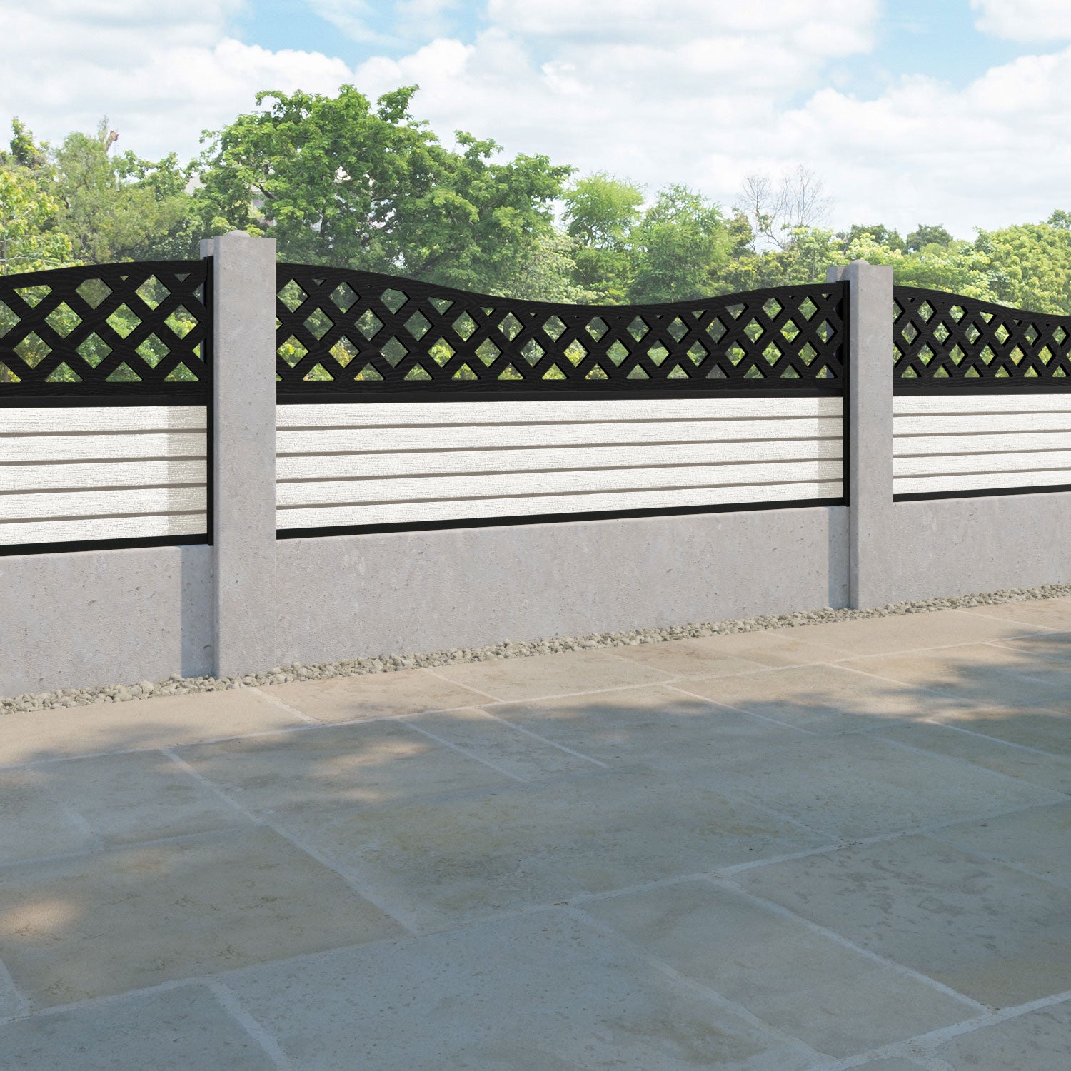 Hudson Low Wave Fence Panel - Light Stone - for existing concrete posts