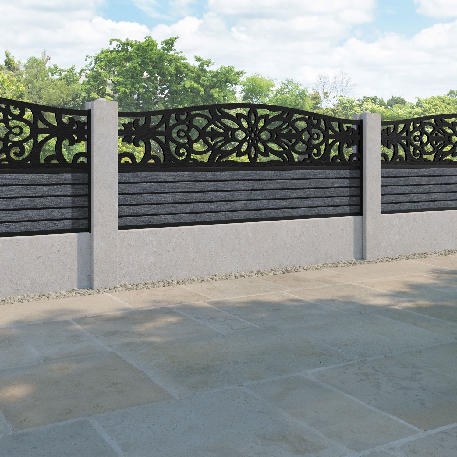 Hudson Windsor Curved Top Fence Panel - Anthracite - for existing concrete posts