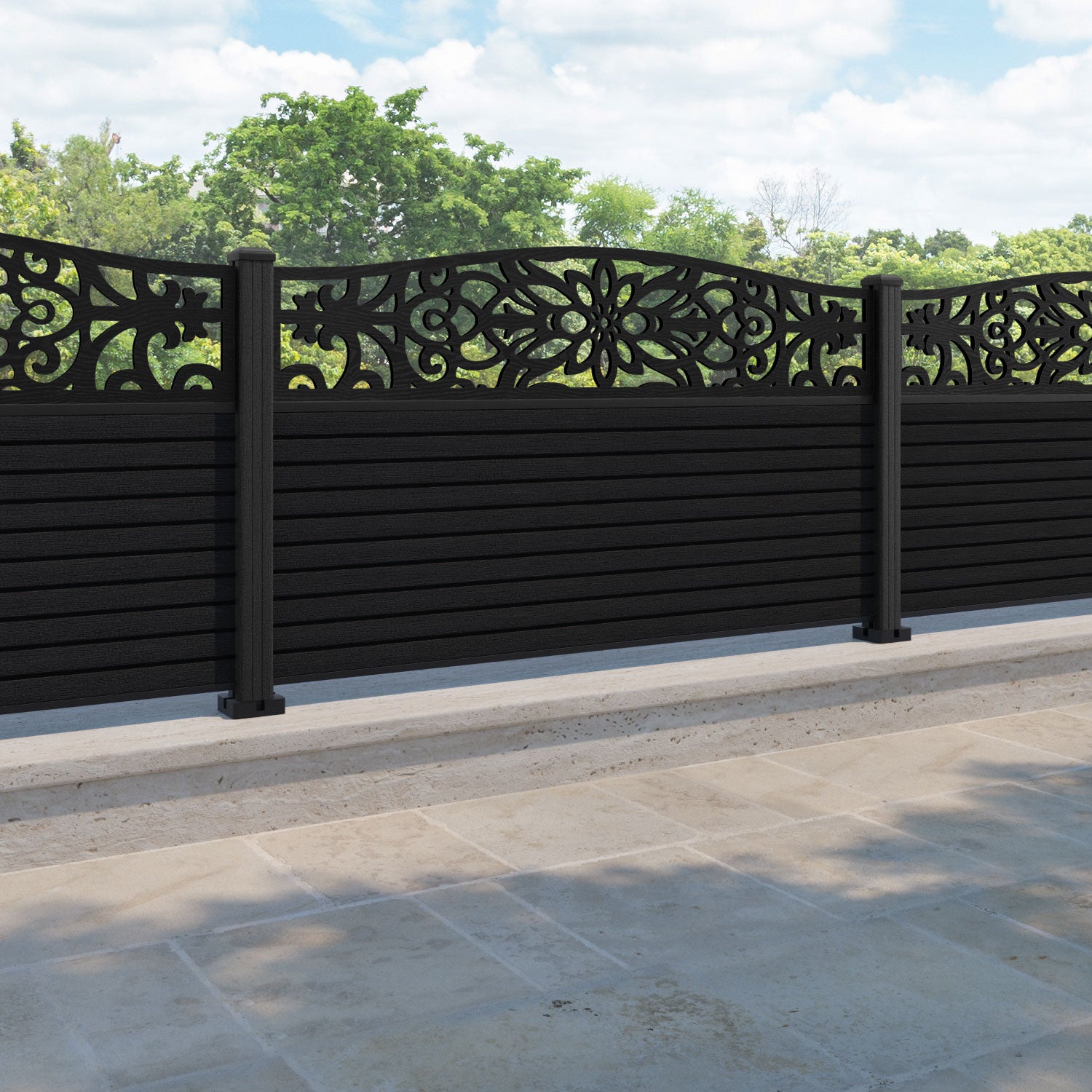 Hudson Windsor Curved Top Fence Panel - Black - with our composite posts
