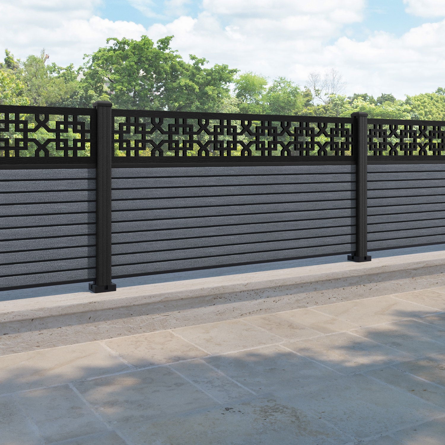 Hudson Zaria Fence Panel - Anthracite - with our composite posts