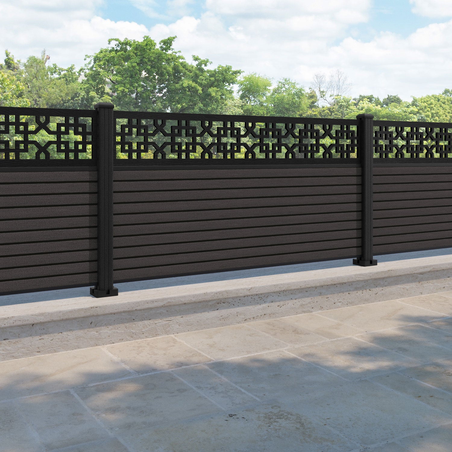 Hudson Zaria Fence Panel - Dark Oak - with our composite posts