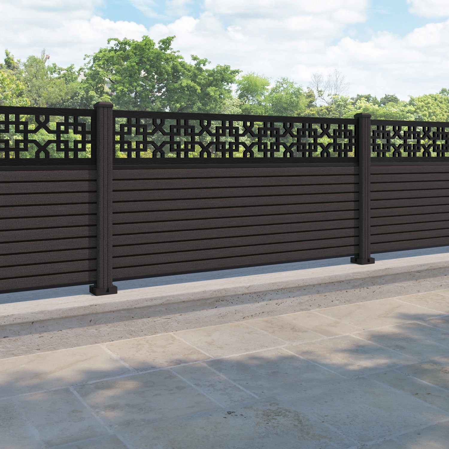Hudson Zaria Fence Panel - Dark Oak - with our composite posts