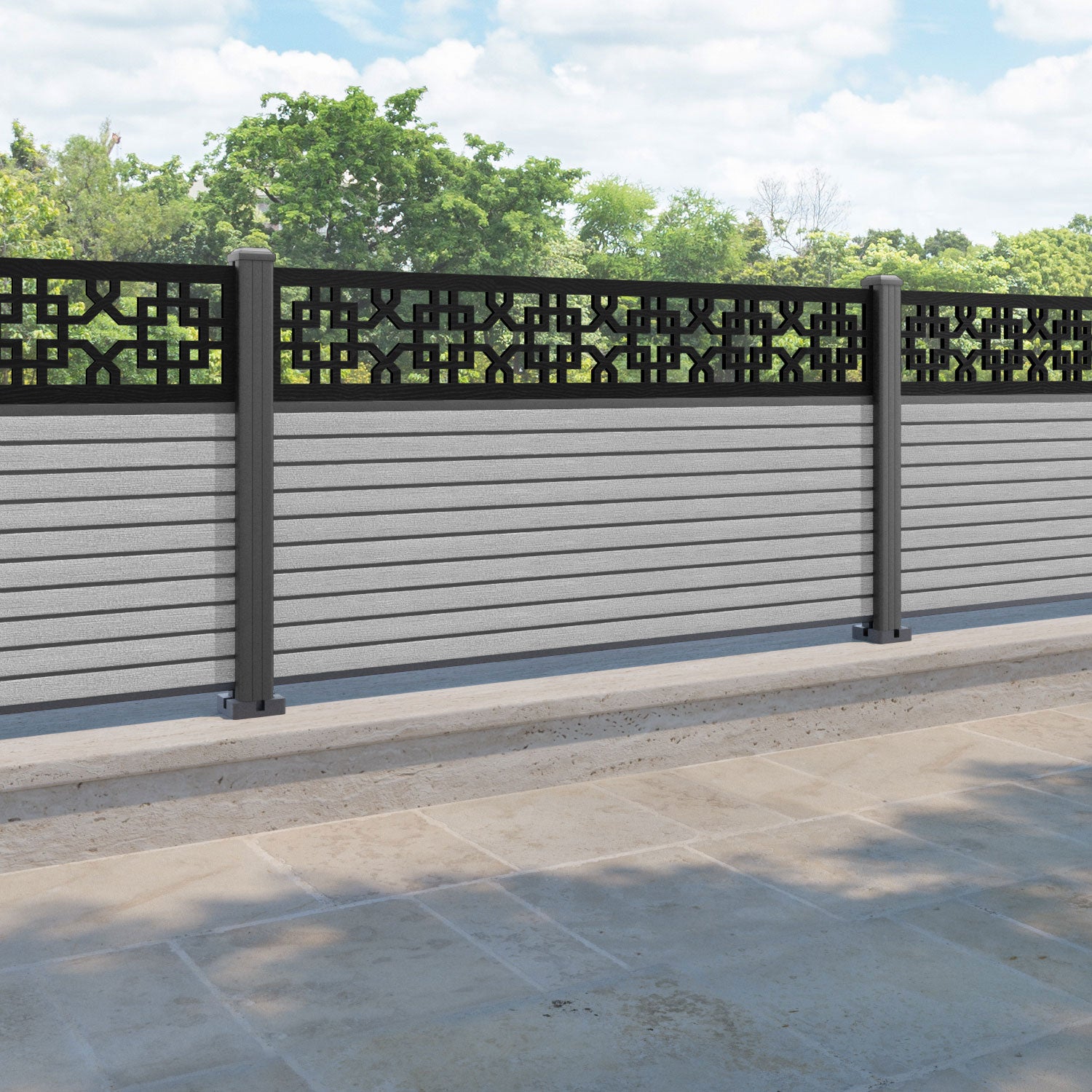Hudson Zaria Fence Panel - Light Grey - with our aluminium posts