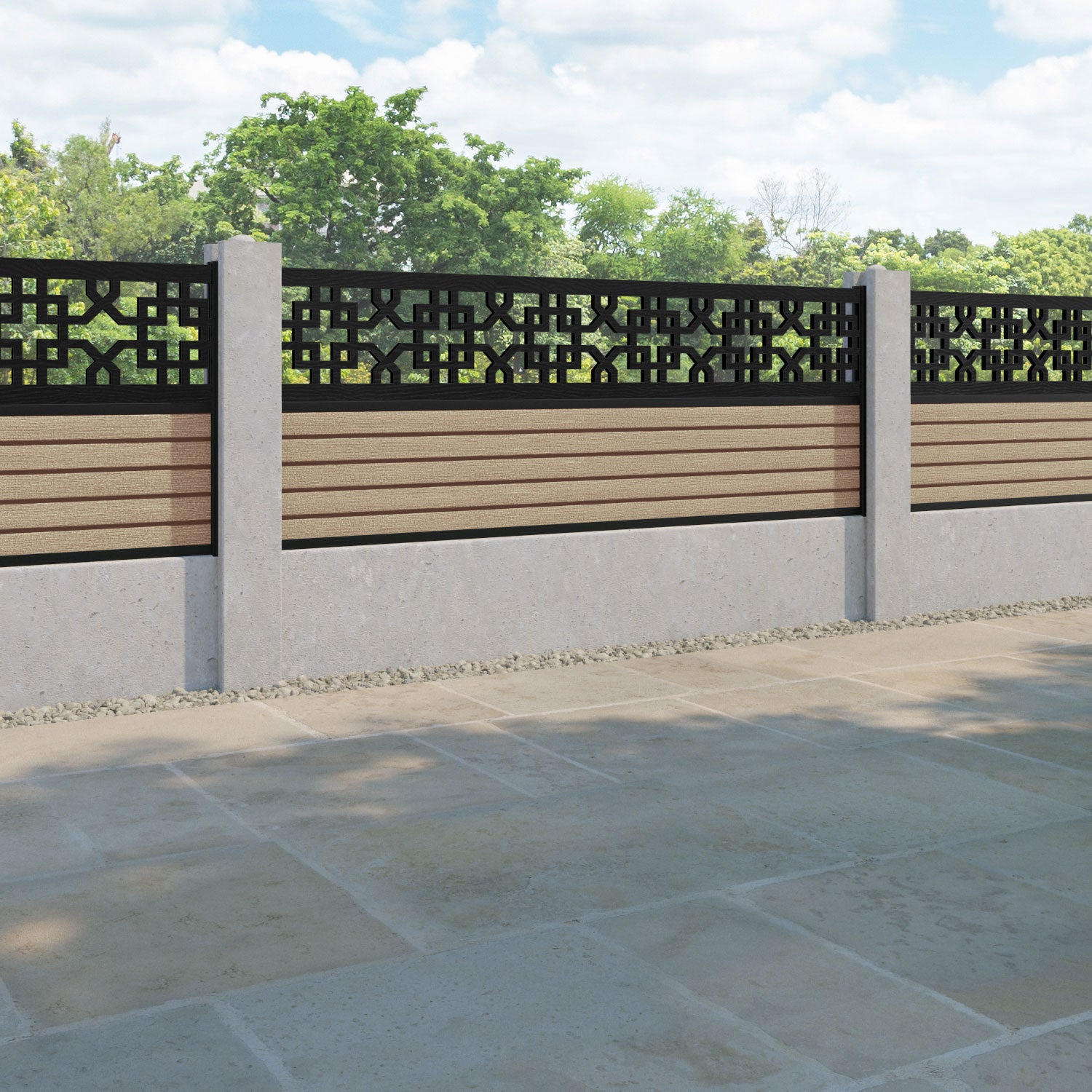 Hudson Zaria Fence Panel - Light Oak - for existing concrete posts