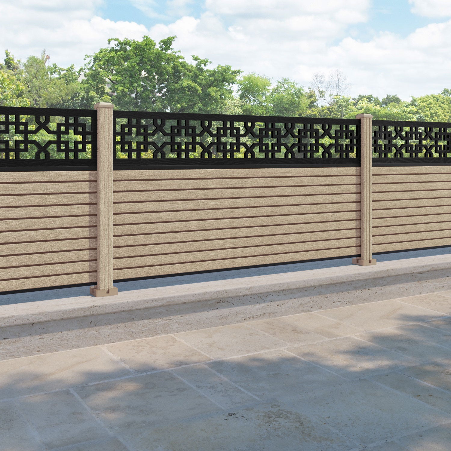 Hudson Zaria Fence Panel - Light Oak - with our composite posts