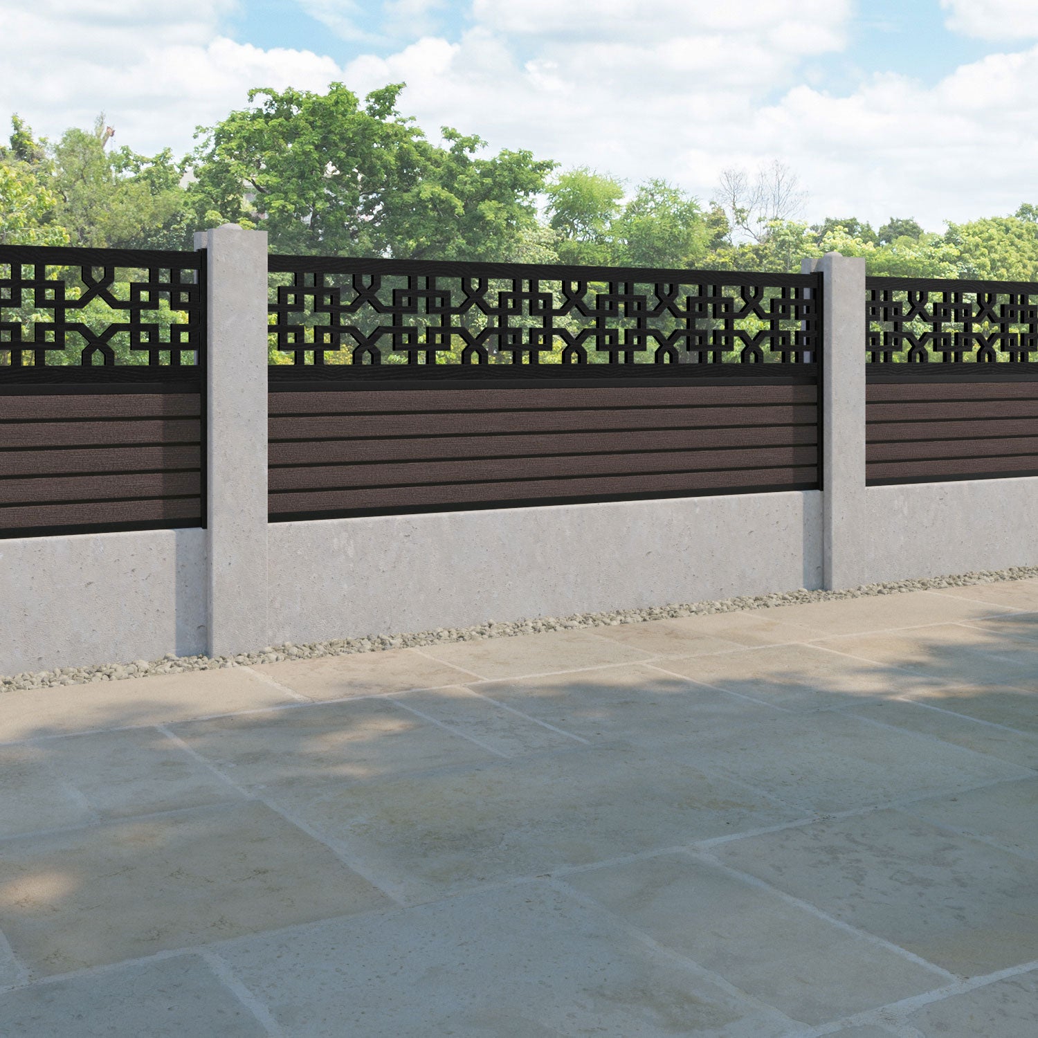 Hudson Zaria Fence Panel - Mid Brown - for existing concrete posts