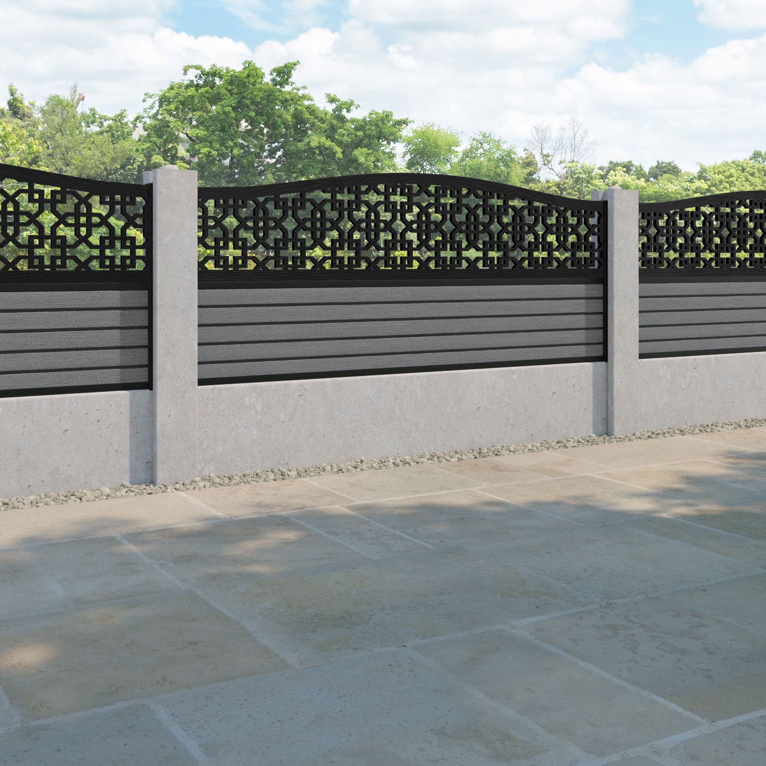 Hudson Zaria Curved Top Fence Panel - Mid Grey - for existing concrete posts
