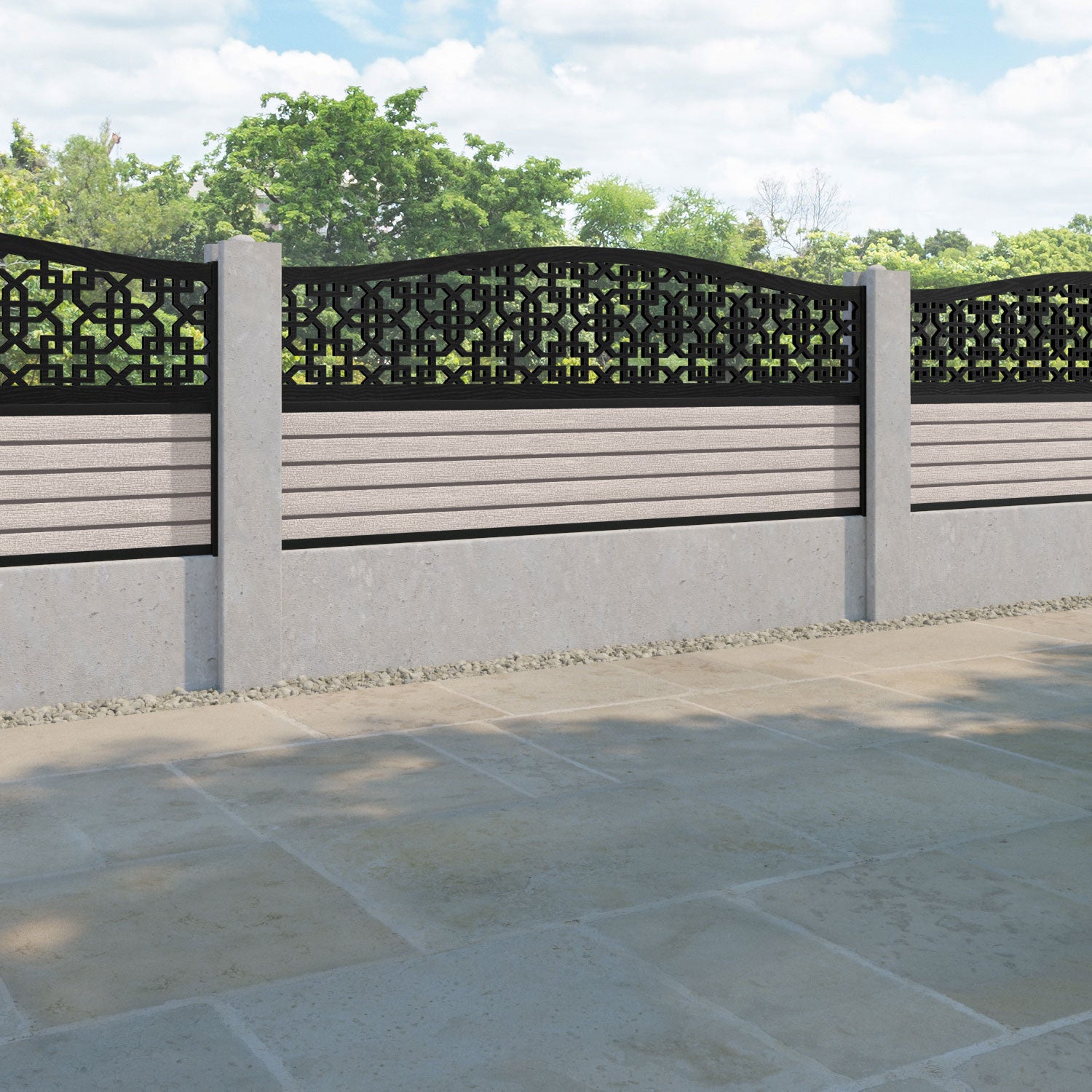Hudson Zaria Curved Top Fence Panel - Mid Stone - for existing concrete posts