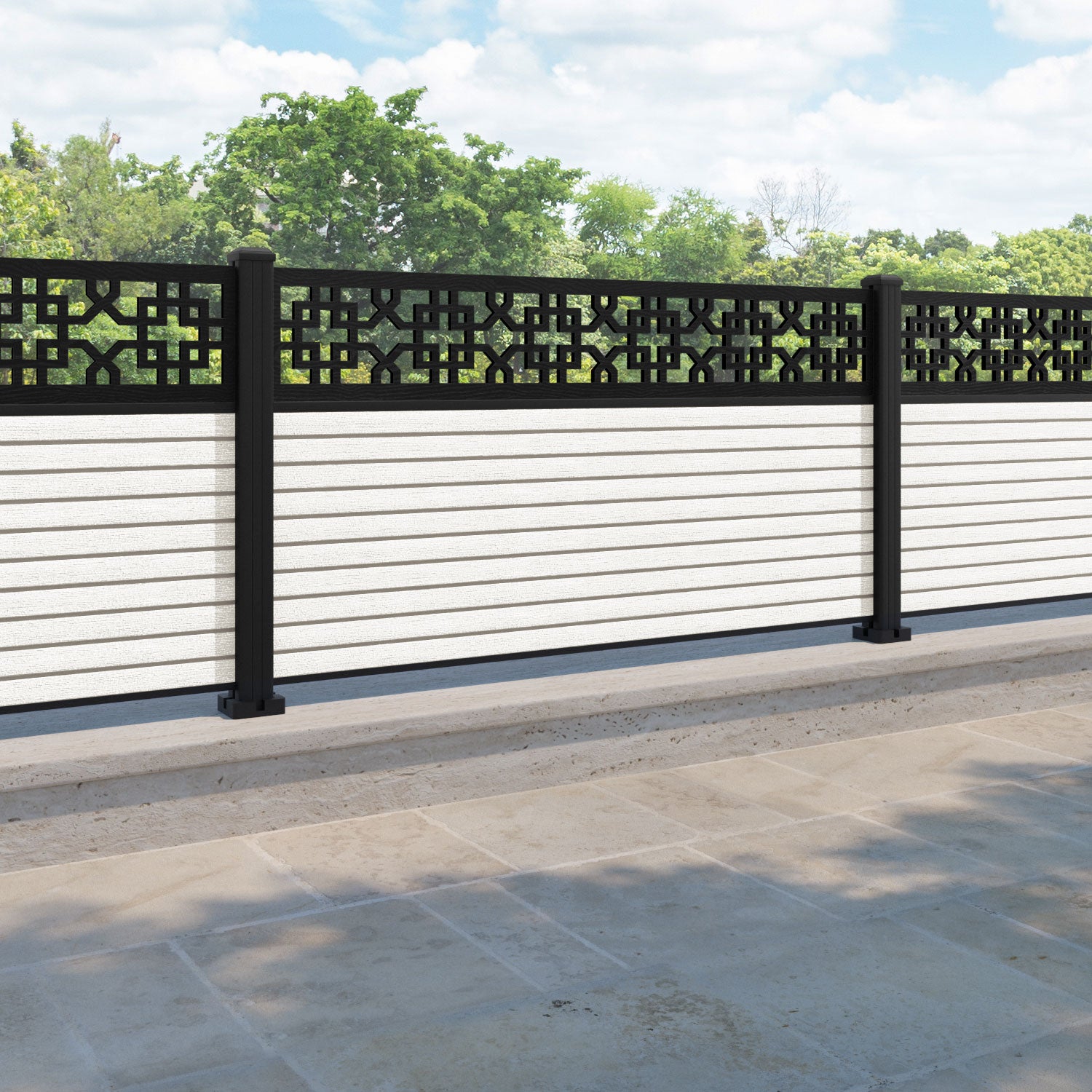 Hudson Zaria Fence Panel - Light Stone - with our aluminium posts