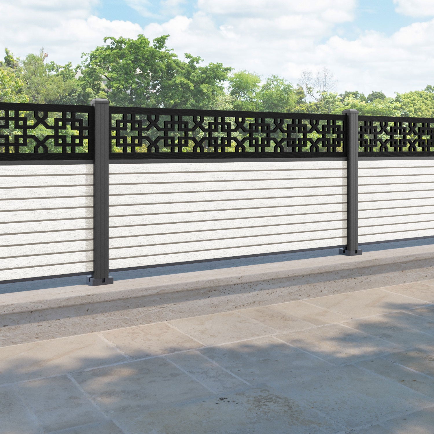 Hudson Zaria Fence Panel - Light Stone - with our aluminium posts