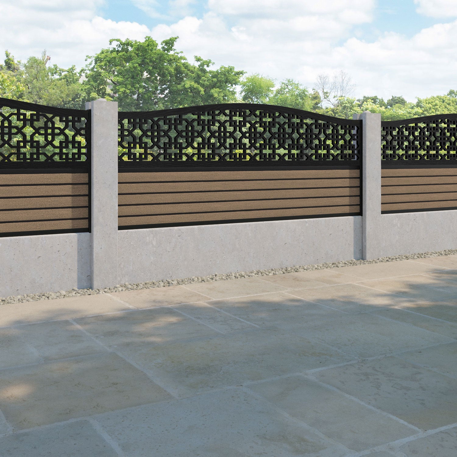 Hudson Zaria Curved Top Fence Panel - Teak - for existing concrete posts
