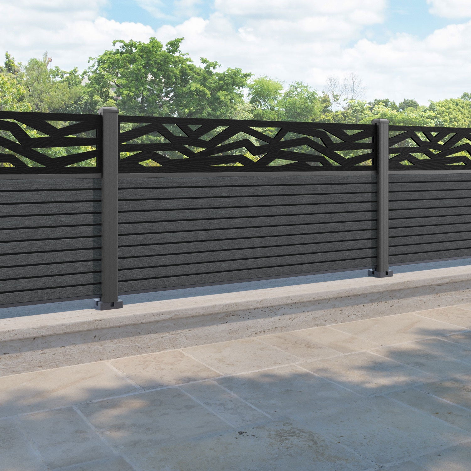 Hudson Zenith Fence Panel - Dark Grey - with our aluminium posts
