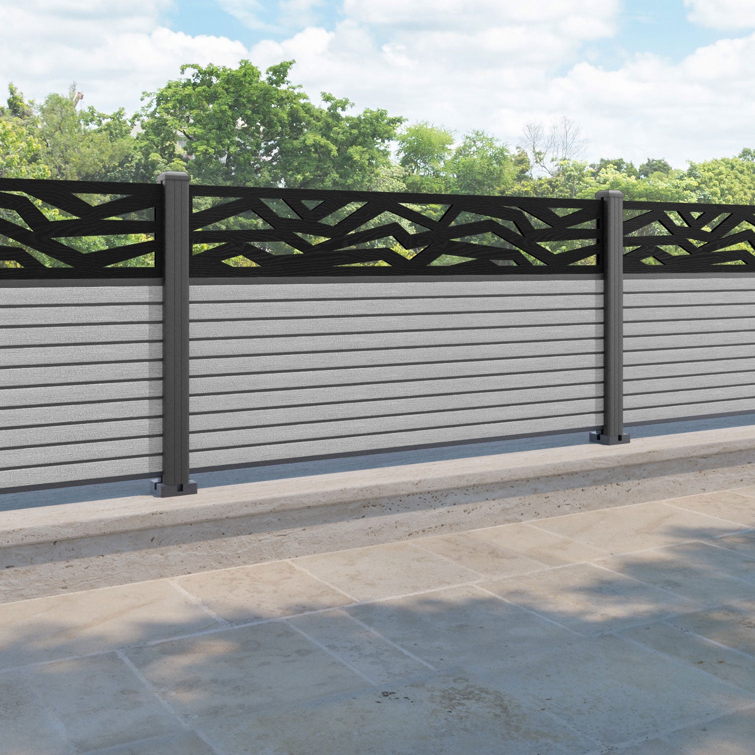 Hudson Zenith Fence Panel - Light Grey - with our aluminium posts