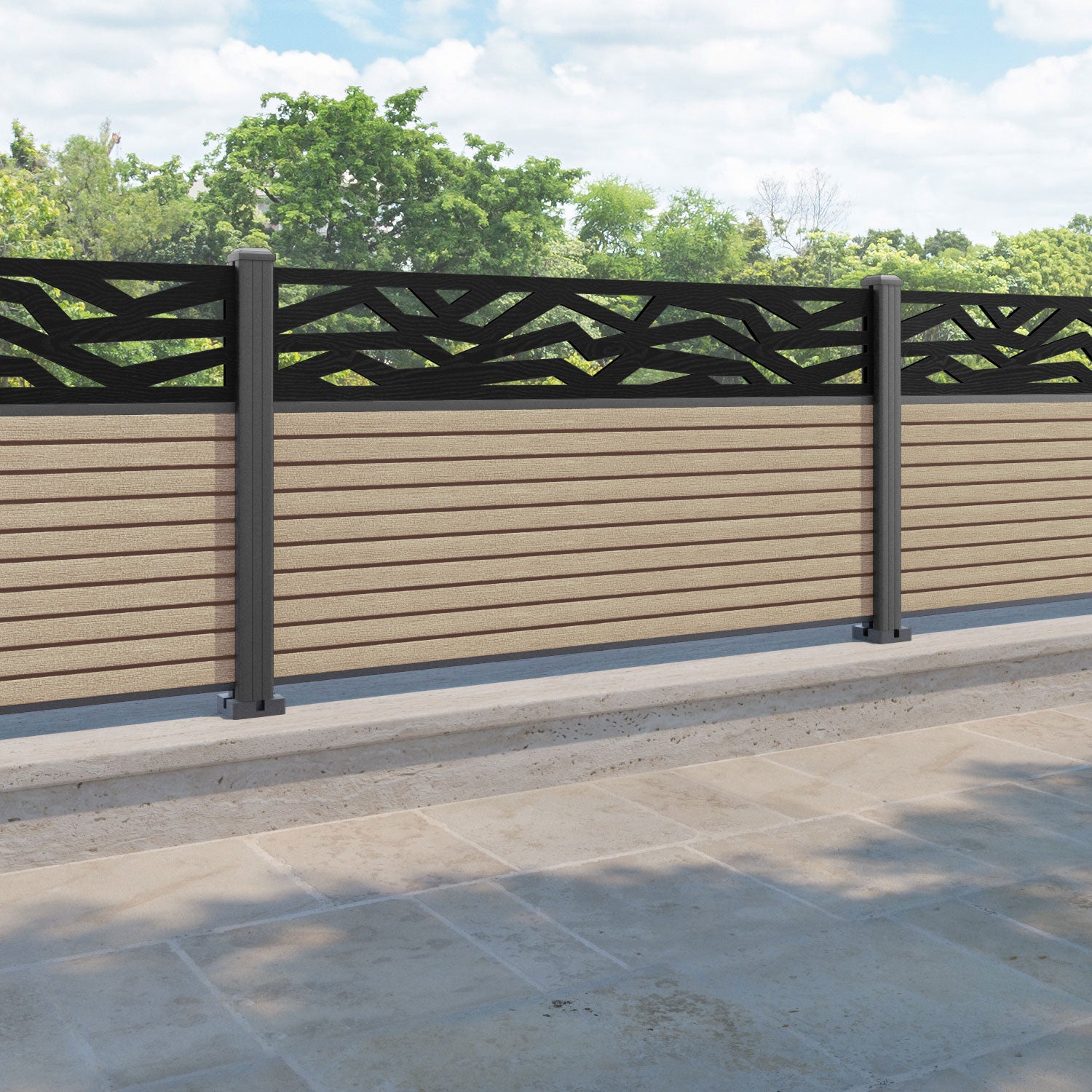 Hudson Zenith Fence Panel - Light Oak - with our aluminium posts
