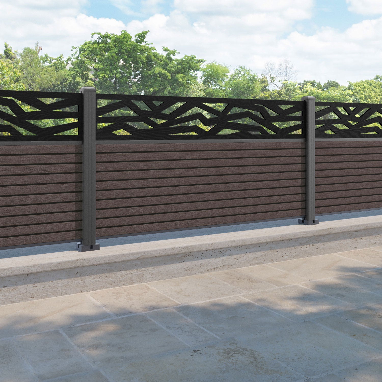 Hudson Zenith Fence Panel - Mid Brown - with our aluminium posts