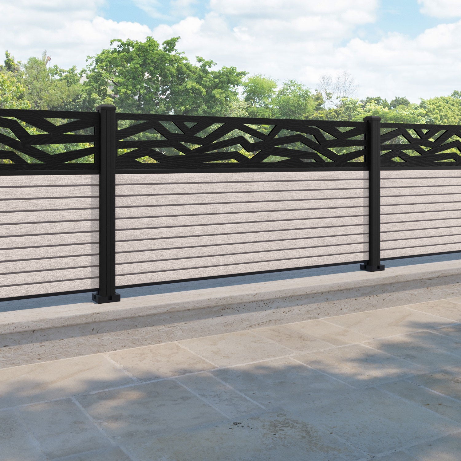 Hudson Zenith Fence Panel - Mid Stone - with our aluminium posts